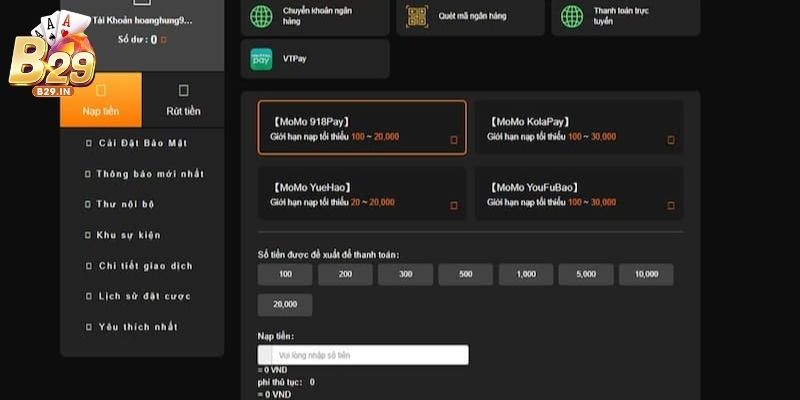 Nhập giá trị và thực hiện giao dịch gửi tiền theo gợi ý